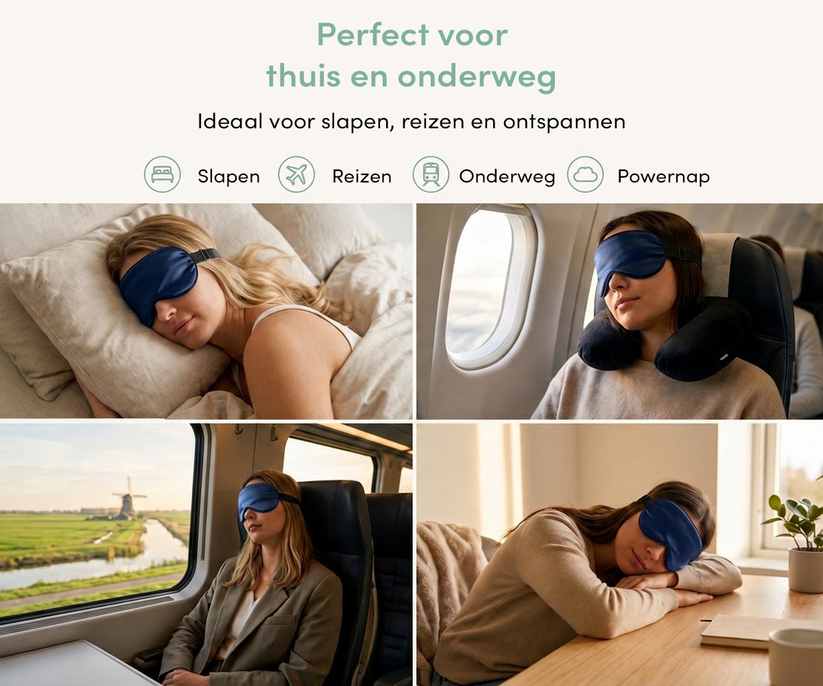 Loti Premium Zijden Slaapmasker + Opbergzakje - 100% Verduisterend Oogmasker - Verstelbaar - Blinddoek - Zijdezacht - Anti-Rimpel – Eye Mask – Sleep Mask – Blauw — afbeelding 5