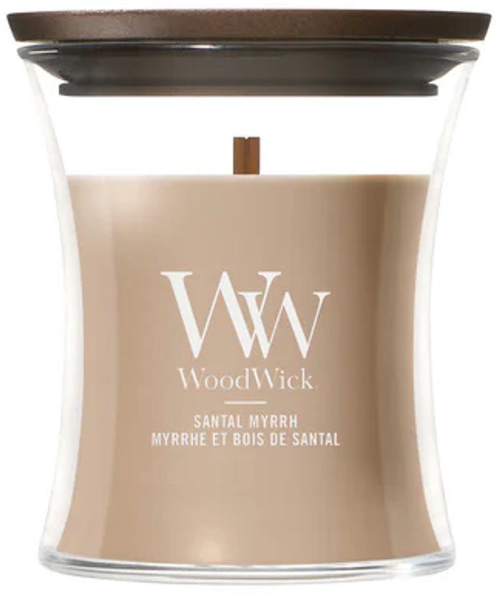 WoodWick Geurkaars Mini Candle - Santal Myrrh - 20 branduren - 85gr - 8 cm / ø 7 cm Bruin
