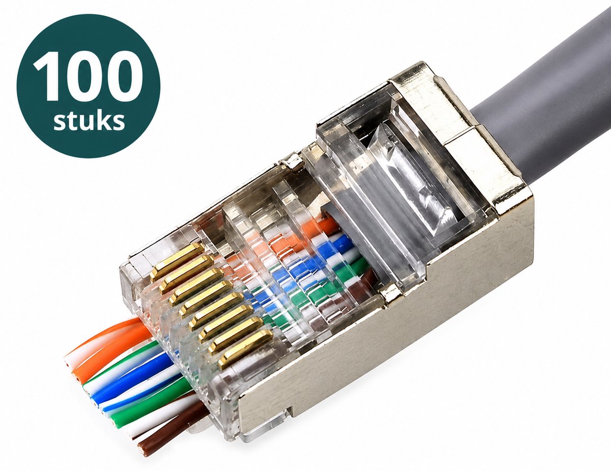 CLUTCHR - RJ45 CAT6 Connectoren Doorsteek – Afgeschermd Metaal (STP) – 100 Stuks – Voor CAT5e/CAT6 Netwerkkabel