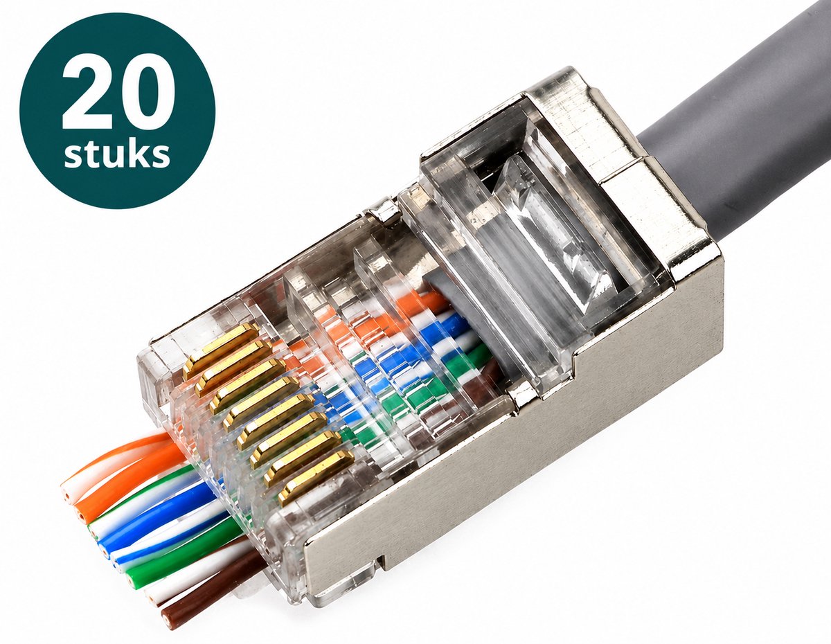 CLUTCHR - RJ45 CAT6 Connectoren Doorsteek – Afgeschermd Metaal (STP) – 20 Stuks – Voor CAT5e/CAT6 Netwerkkabel