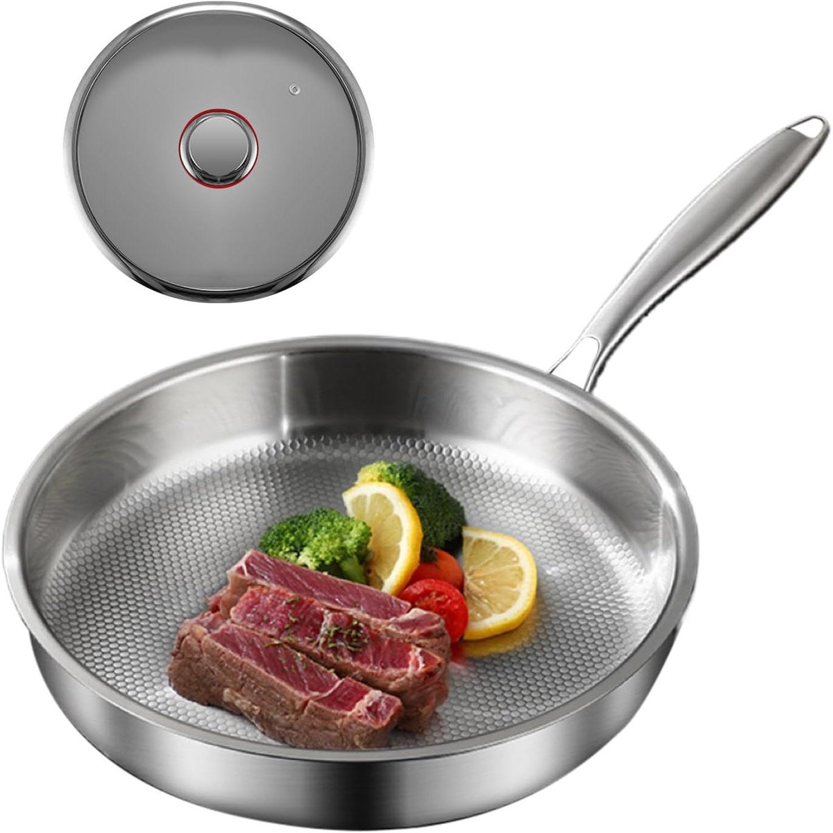 Koekenpan met deksel - Kookgerei braadpan - Thuis koken - Betrouwbare antiaanbaklaag - 24 cm - Zwart