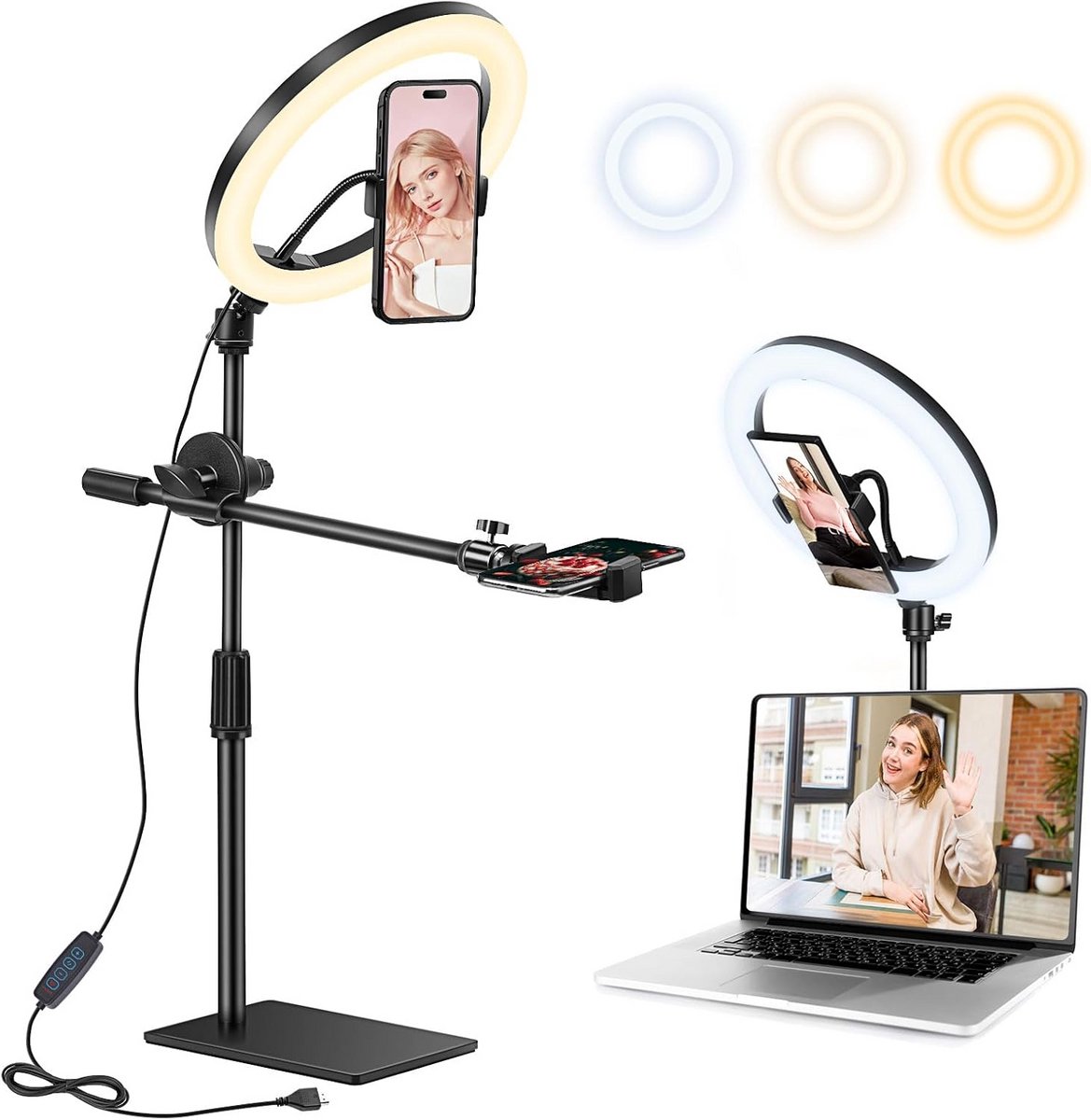 LED Ring Lamp - Verstelbaar Statief - Video Opnemen - Hoogte Verstelbaar - 10 Inch - Zwart