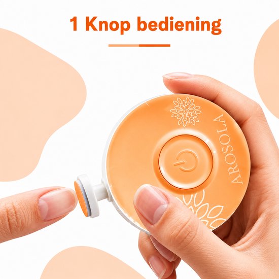 AROSOLA® Elektrische Baby Nagelvijl - Baby Manicure Set - Veilig Nageltjes Vijlen - 6 Opzetstukken - Fluisterstil - Oranje van Arosola — afbeelding 5