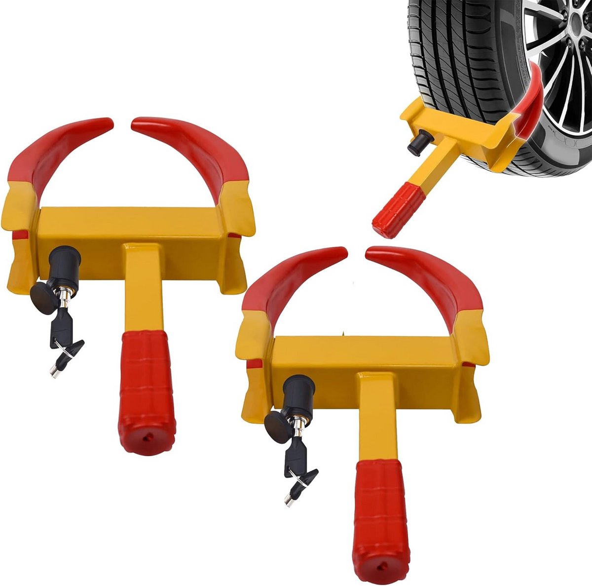 Wielklem - Diefstalbeveiliging - Voertuig Beveiligen - Universele Pasvorm - 2 stuks - Rood Geel