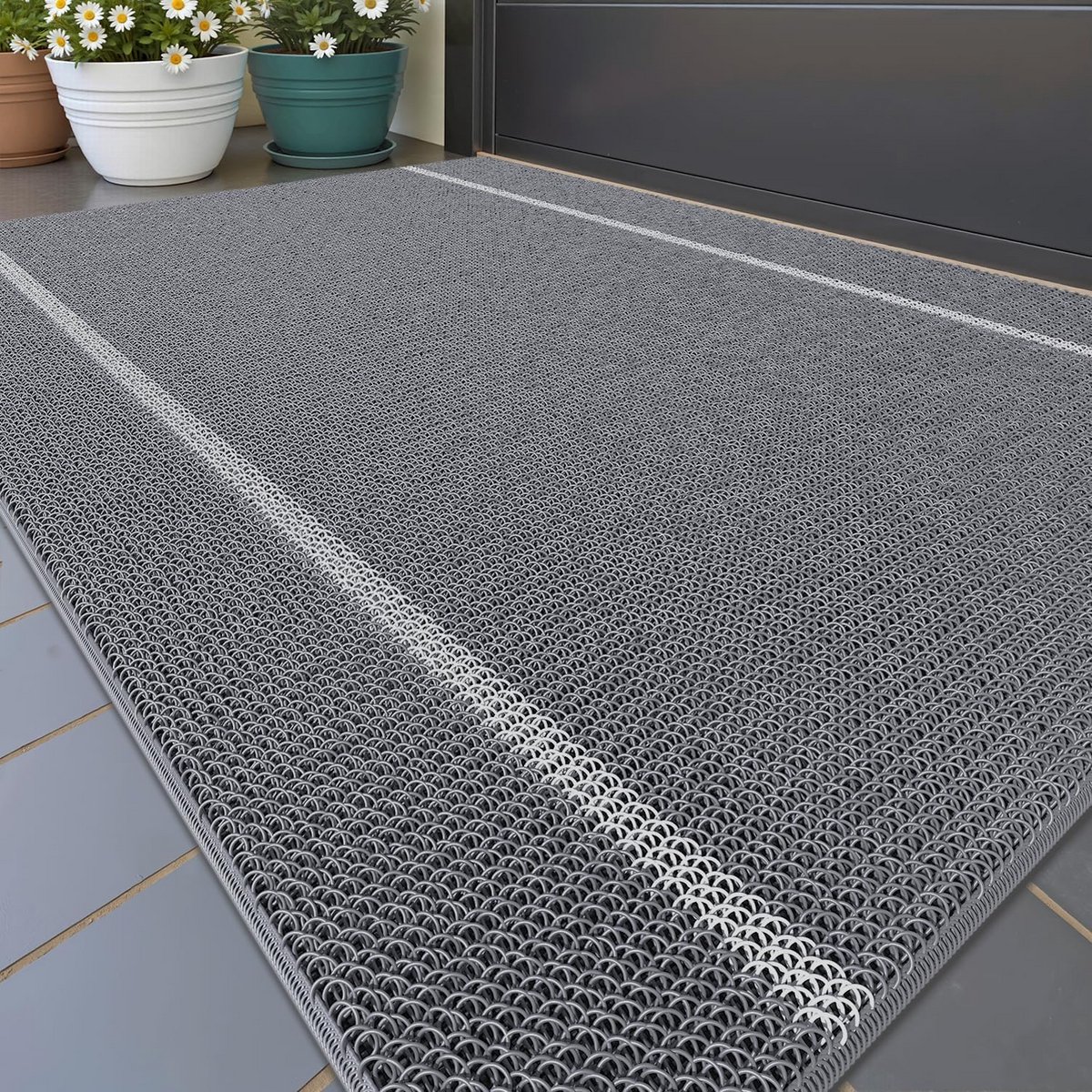 Buitendeurmat - Vuilvangmat - Schoon Huis - Unieke Ringstructuur - 435 x 75 cm - Grijs