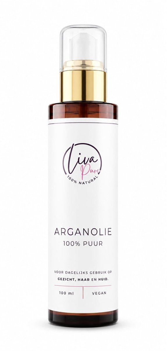 Liva Pure Arganolie - 100 ml - De gouden olie uit Marokko - 100% puur - Voor gezicht, huid en haar - Hydrateert diep zonder de poriën te verstoppen - Verzacht fijne lijntjes en rimpels - Geschikt voor gevoelige en droge huidtypes - Vegan!