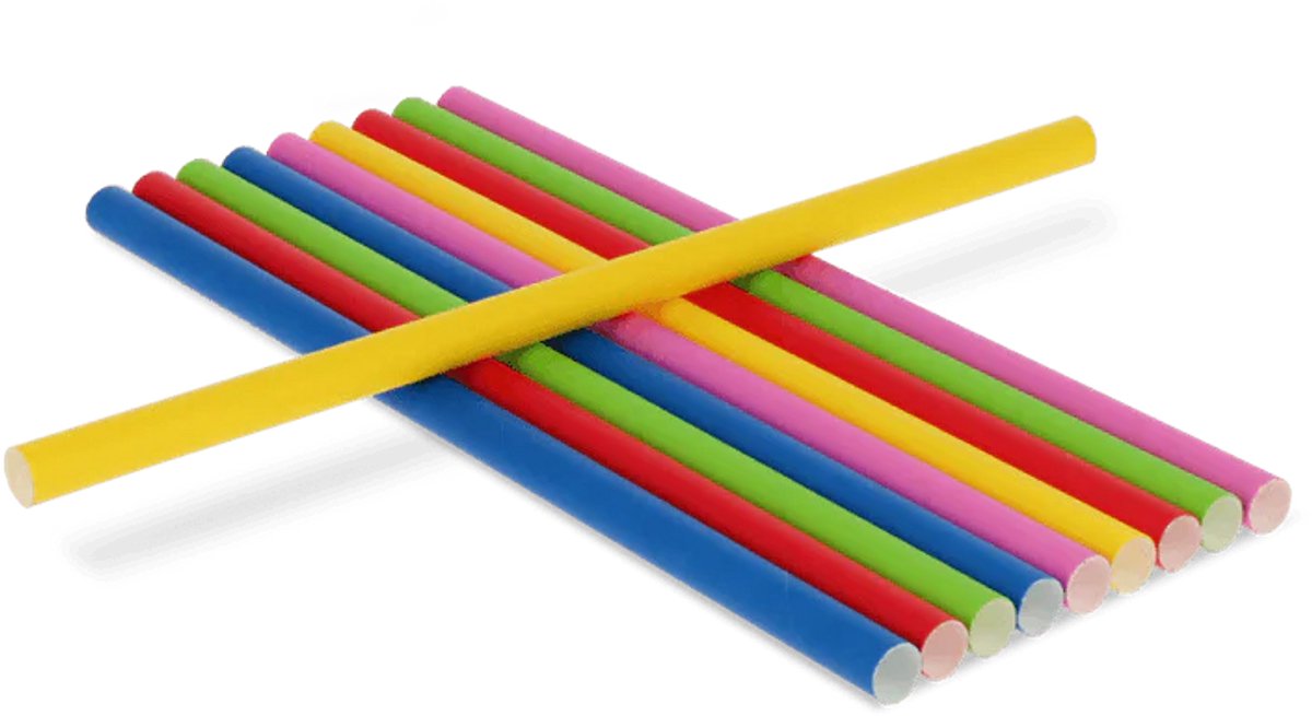 Drinkrietje papier - Kleurrijk - 100 stuks - 24cm - 10mm dia - rietjes