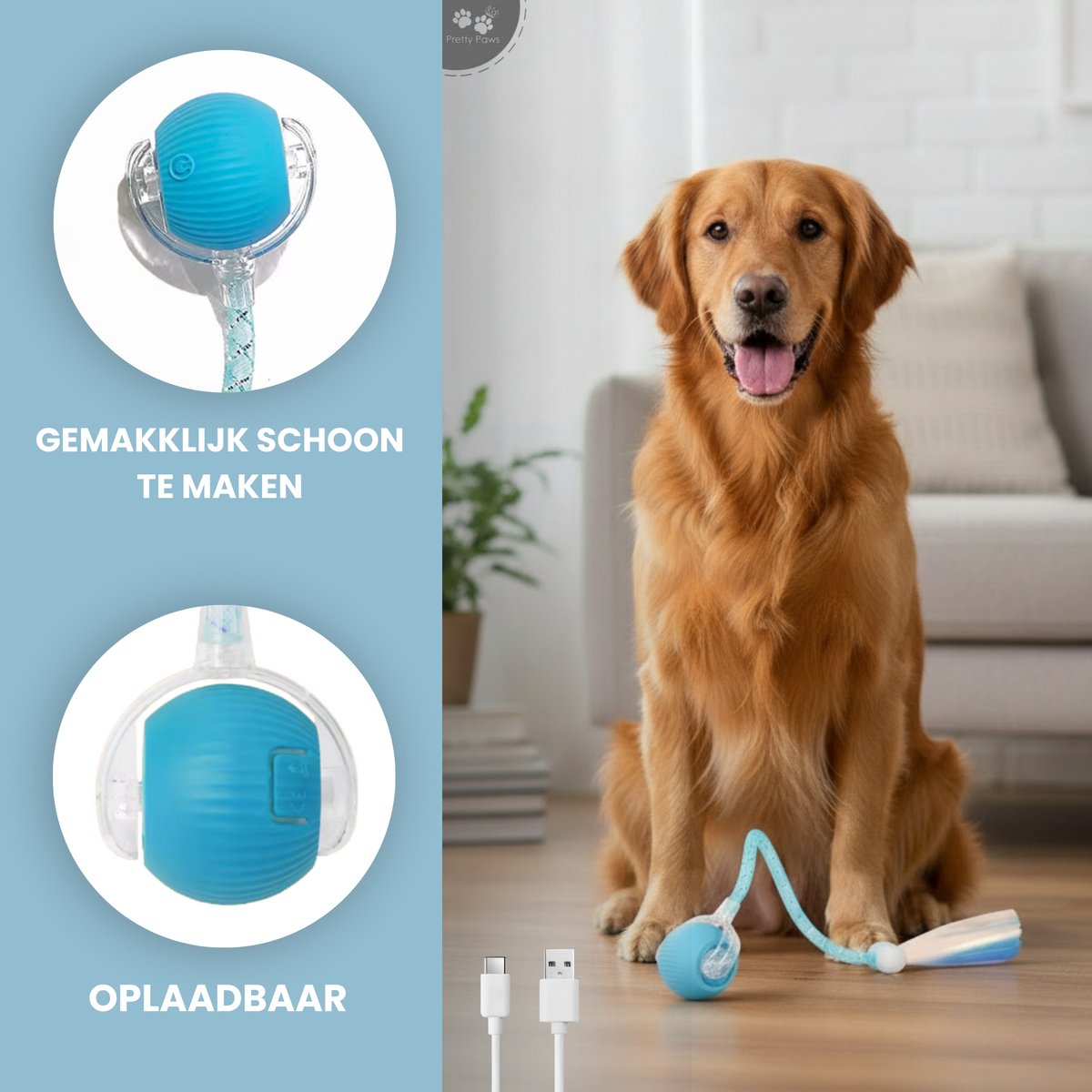Pretty Paws Zelfrollende Bal - Interactief Elektrisch Speelgoed voor Katten & Honden - Oplaadbaar - Intelligentie Hondenspeelgoed & Kattenspeelgoed thumbnail 3