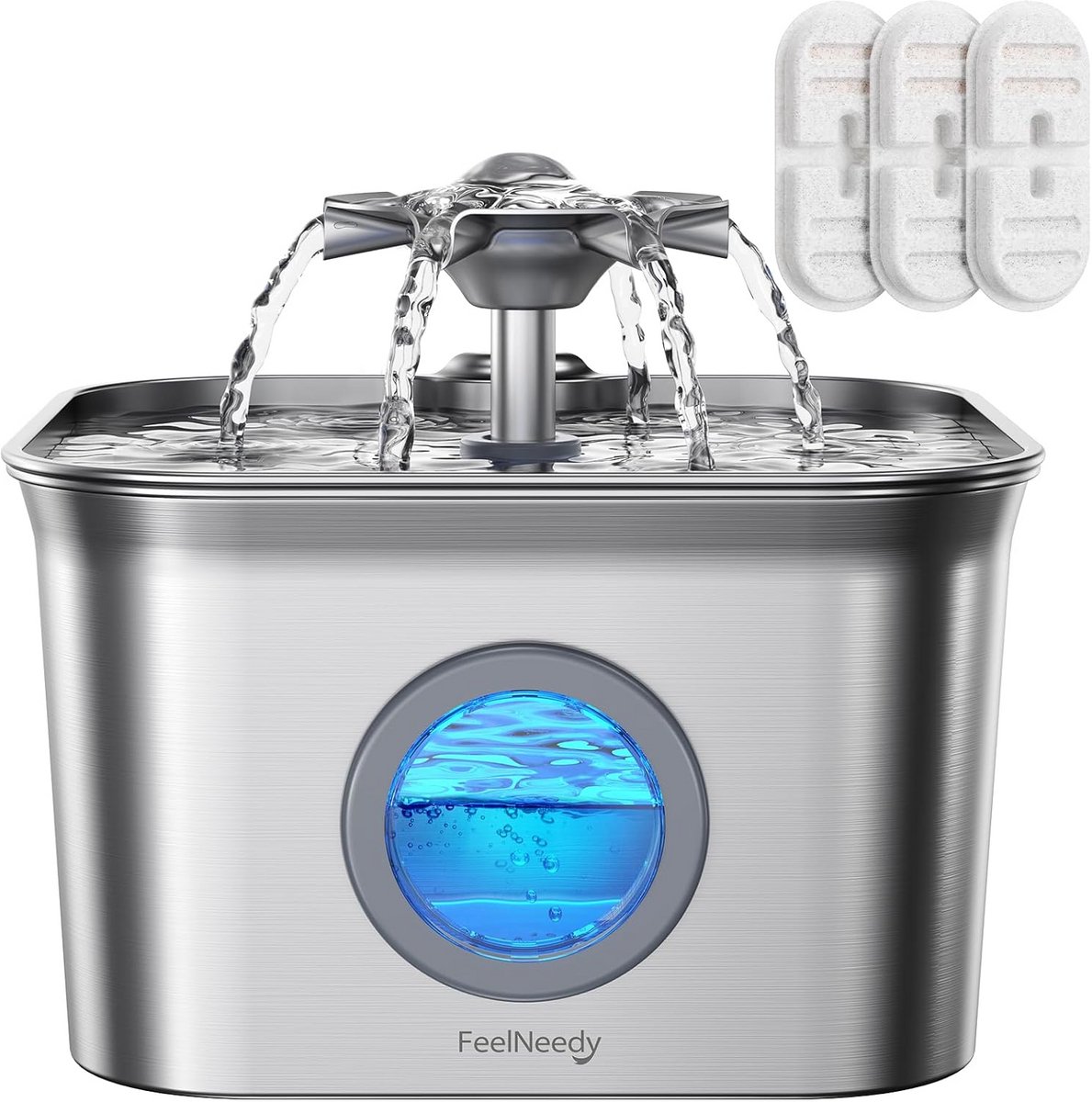 Katten Drinkfontein - Waterbak - Verse Water Zorgen - Vier-laags Filtratie - 2.8 Liter - Zilverkleurig