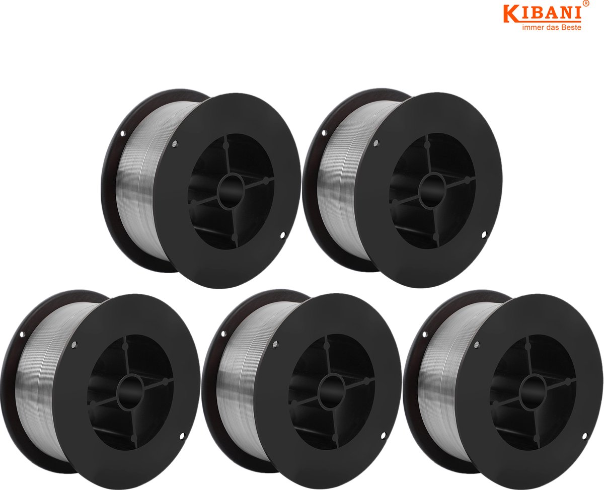 Kibani Rol Lasdraad voor Lasapparaat per 5 - Flux Lasdraad - 0,8 mm - Voor Gasloos Lassen - Set van Vijf - Universeel - Voor MIG/MAG/TIG Lassers