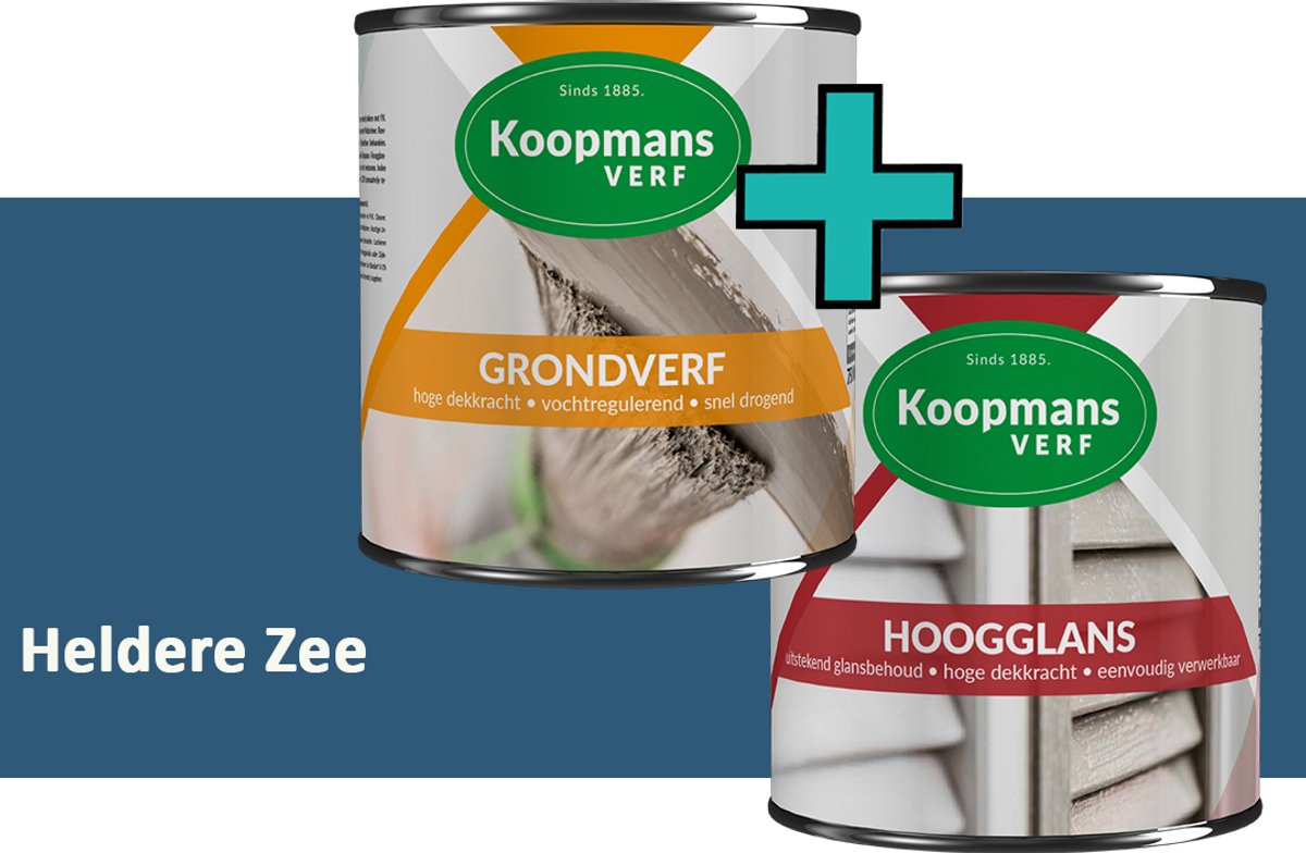 Koopmans Grondverf en Hoogglans Lakverf - set geschikt voor hout en metaal – Heldere Zee – 2x – 1,5 l