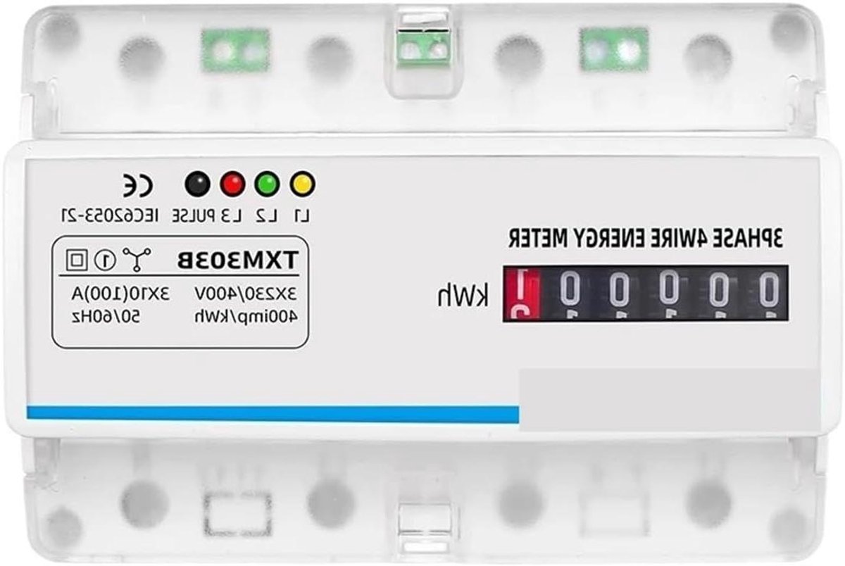 Energieteller LCD - Stroommeter 3-fase - Energieverbruik Meten - Analoge weergave - 100A - Grijs