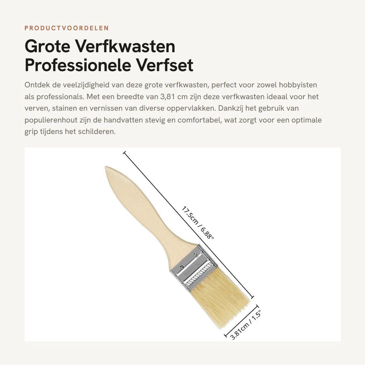 Dailygoods- Verfkwasten Set 48 Stuks - Houten Wegwerp Verfkwasten - Professioneel Gebruik - 3,81cm Breed - 17,5cm Lang - Voor Waterbasis Verf - Verfborstels