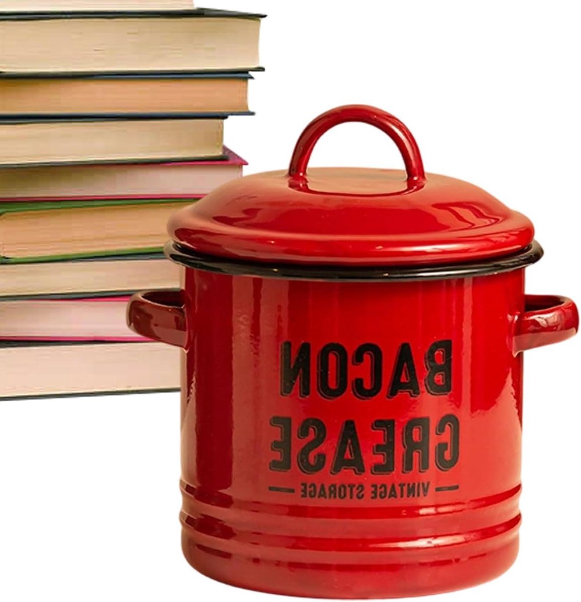 Vet Opvang Pot - Olie Container - Keuken Opslag - Met Ingebouwde Zeef - 17 cm Hoog - Rood