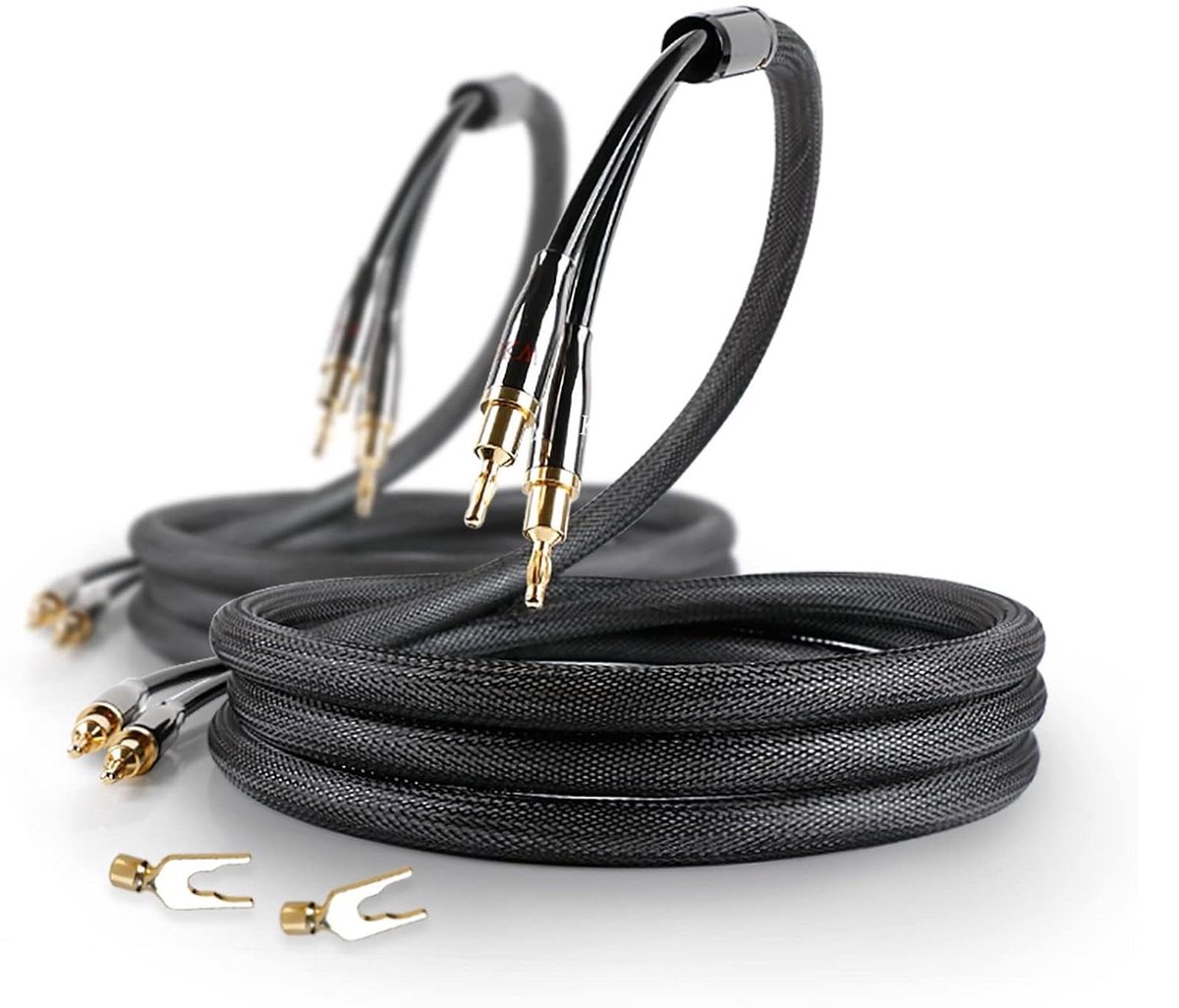 Luidsprekerkabel Set - Audiokabel Banaanstekkers - Home Cinema - Zilverkleurige Koperen Kern - 3 Meter - Zwart