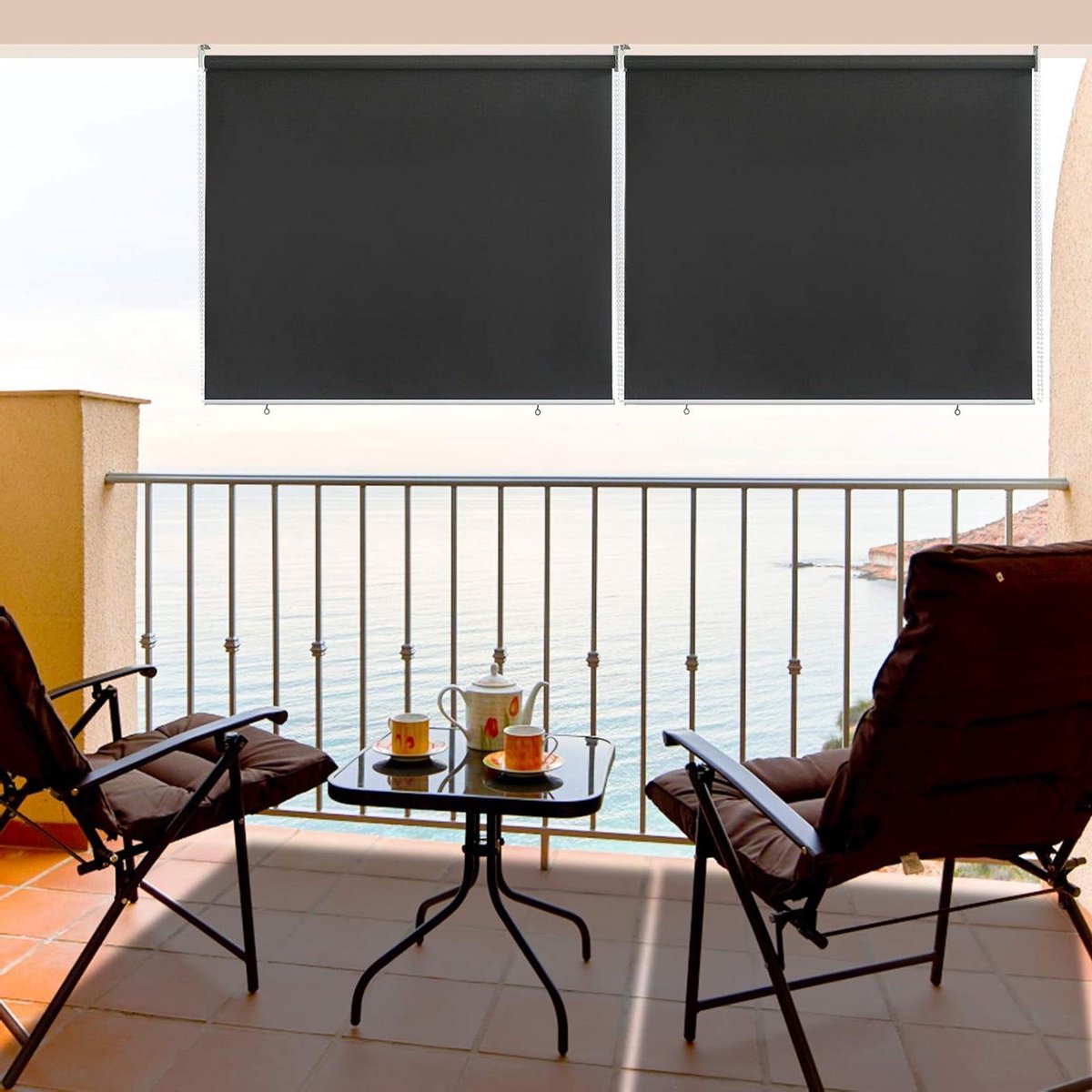 Buiten Rolgordijn - Zonnescherm Balkon - Uitzicht Beschermen - Waterafstotend PU-coating -
