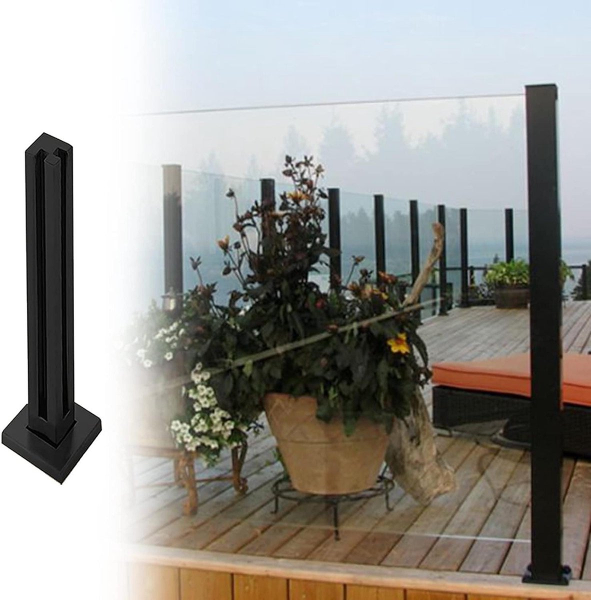 Balustrade Paal - Leuninghouder Hek - Buiten Terras - Roestvrij Staal - H 120 cm - Zwart