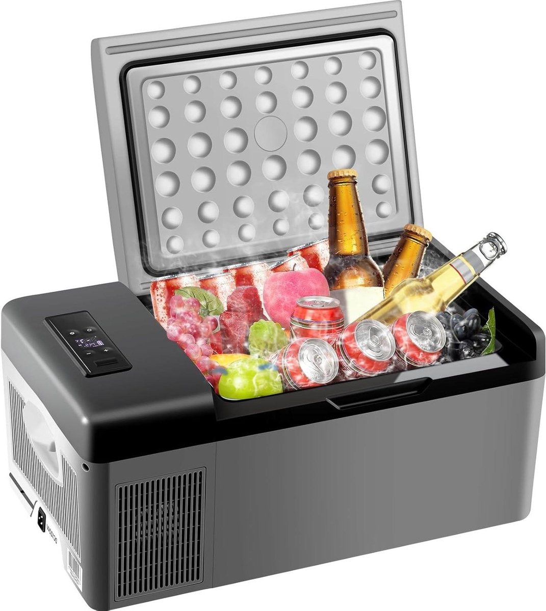 Koelbox, 15 liter, koelbox, roestvrij staal, vakantie, isolatiebox, mini-koelkast, koelbox, auto voor auto, vrachtwagen, boot, camper, met AC/DC-kabel (15 l)