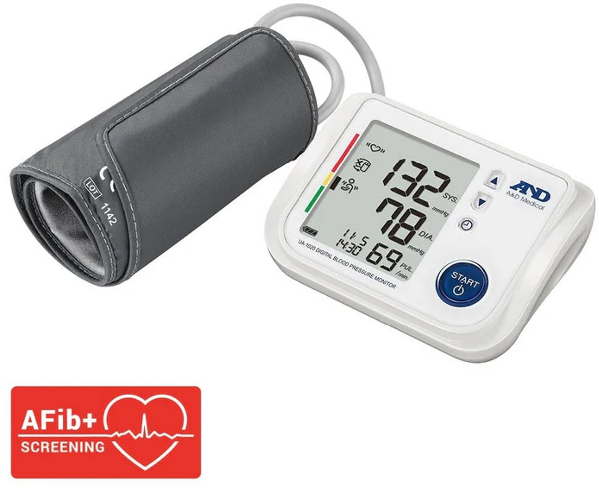 A&D UA-1020 bloeddrukmeter Bovenarm - 90 geheugenplaatsen - Smooth fit manchet - aanbevolen Nederlandse Hartstichting