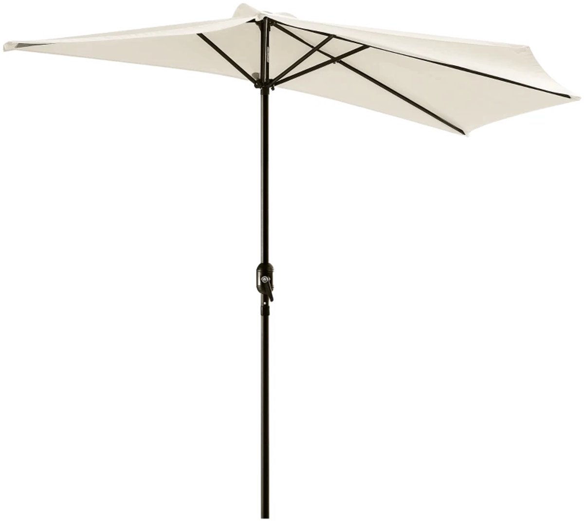 Premium Parasol - Halfronde Tuinparasol met Draaihendel - Stokparasol - 293 x 150 cm - Strandparasol - UV-Bestendig - Strand, Balkon, Terras & Tuin - Crèmewit
