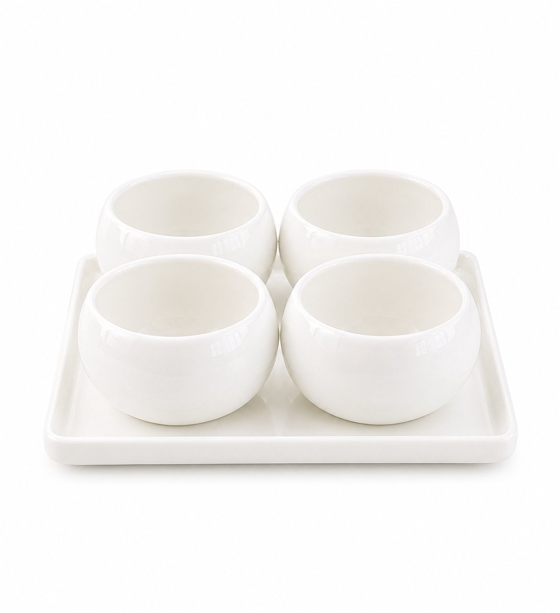Mevaz Snackbowls Set van 4 met Dienblad – Keramische Dipschaaltjes – Wit – Tapas Schalen – Borrelset – Serveerschaaltjes voor Olijven, Noten, Kaas, Groenten & Snacks – Luxe Serveerset — cadeau in Kookcadeaus - foto 2