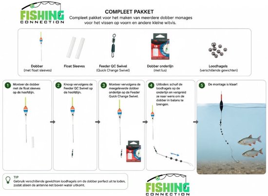 FC's Witvis Dobber Vissen Basis Pakket - Met Onderlijnen, Dobbers, Loodhagels en dobber sleeves - Voor het vissen op witvis en voorn — afbeelding 3