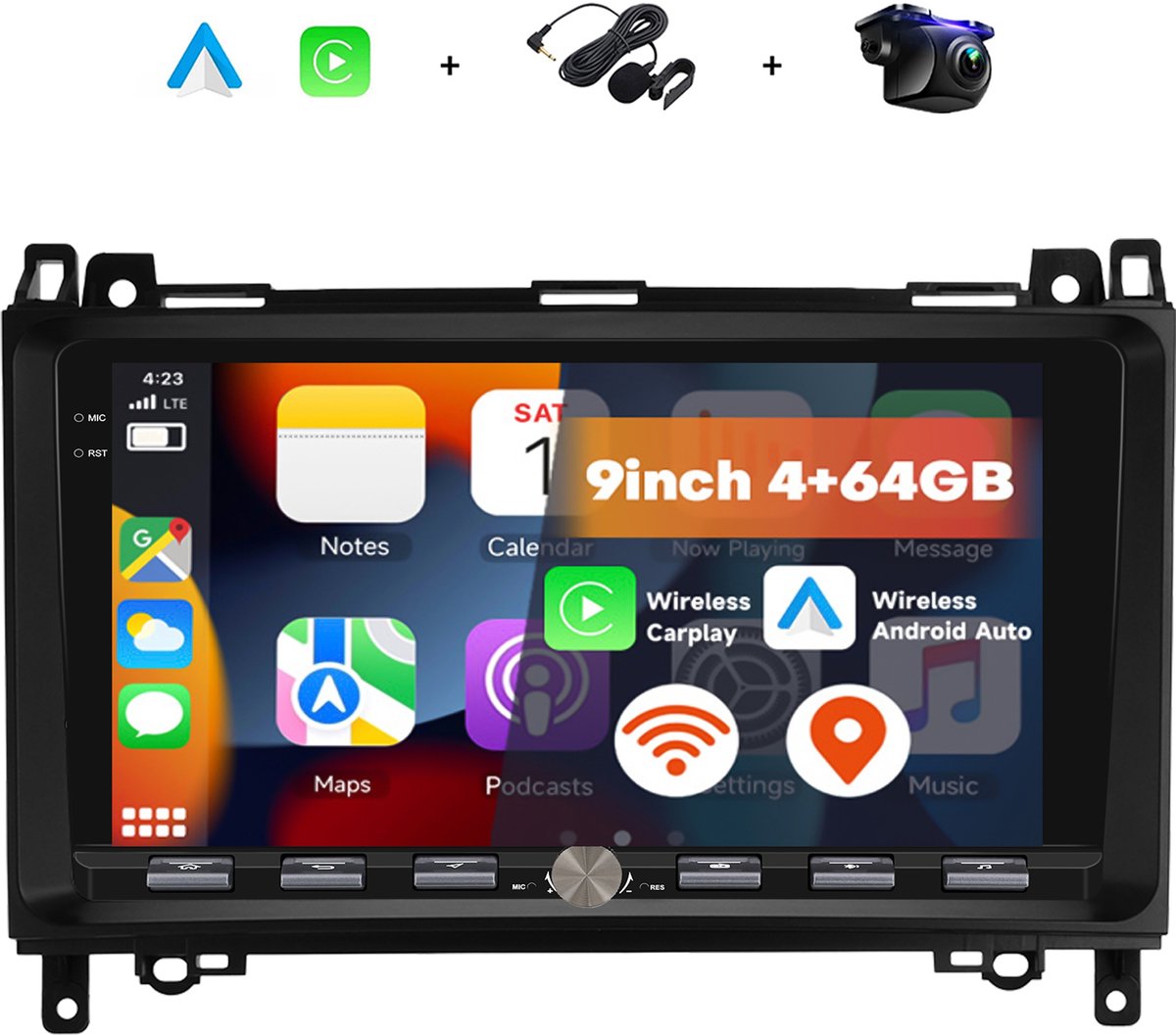 Boscer Android 15 Autoradio - Geschikt voor Mercedes-Benz B200 (2008-2011) - 9 Inch HD Touchscreen - 4+64GB - Vernieuwd Bedieningspaneel - Draadloze Apple CarPlay & Android Auto - GPS Navigatie - Bluetooth - Microfoon & AHD Achteruitrijcamera