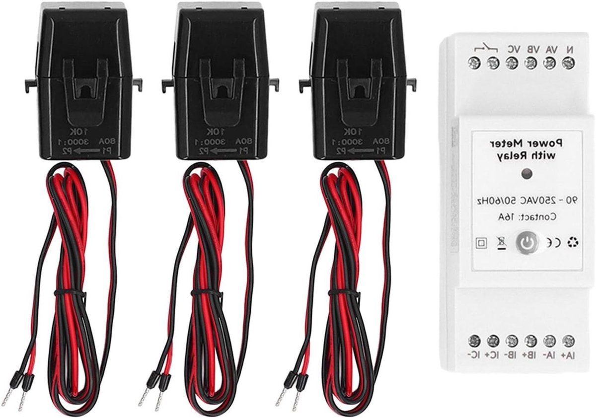 Energiemeter Thuis - Stroommeter App - Energie Verbruik - Drie Klemmen - AC90-250V - Wit