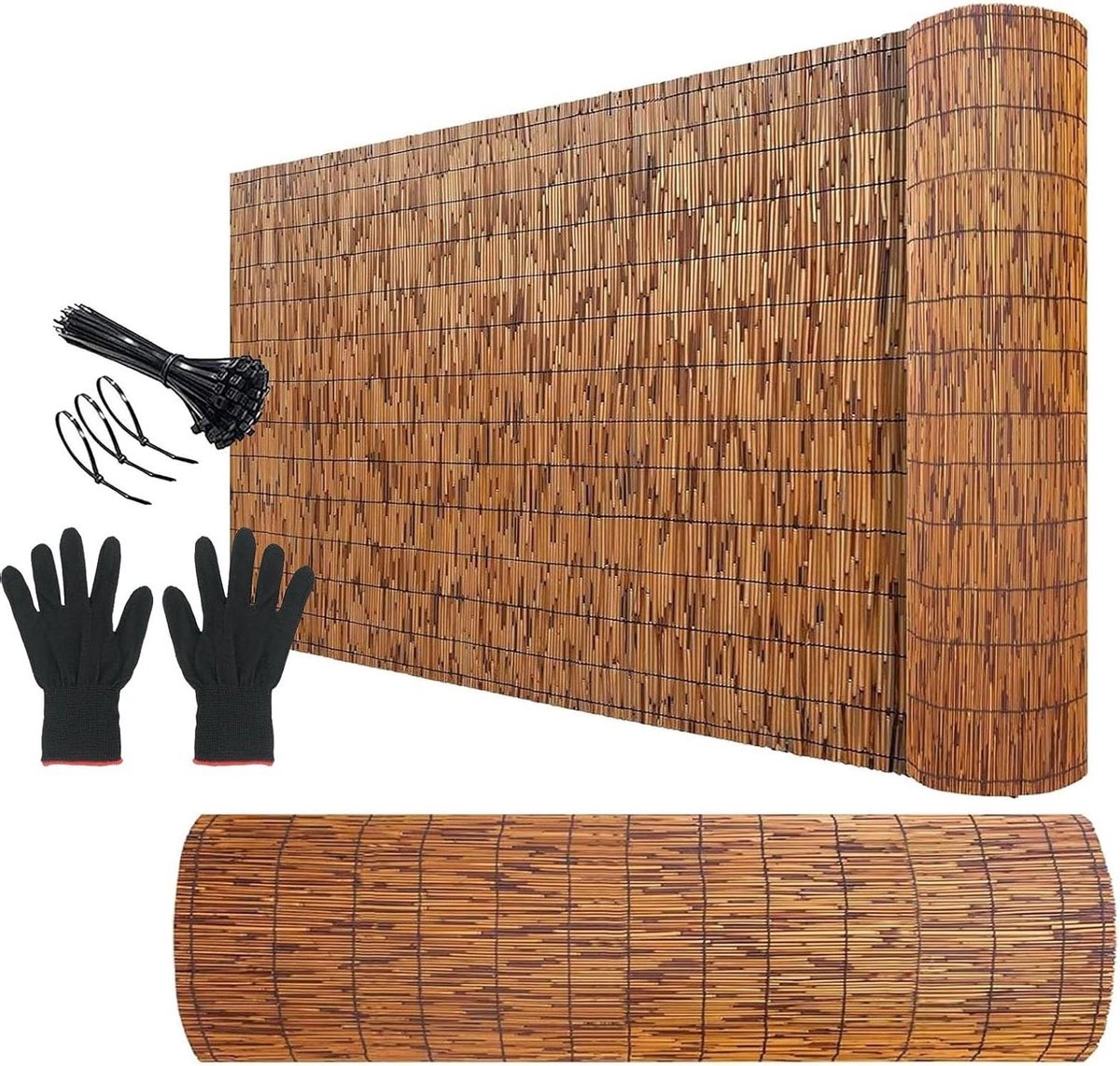 Natuurlijke Rietmat - Bamboerol Tuin - Privacy Creëren - Roestvrij Katoendraad - 150x900cm - Bruin