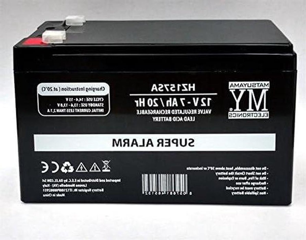 Oplaadbare Batterij - Accu - Alarm Systemen - Loodzuur Techniek - 12V 7Ah - Zwart