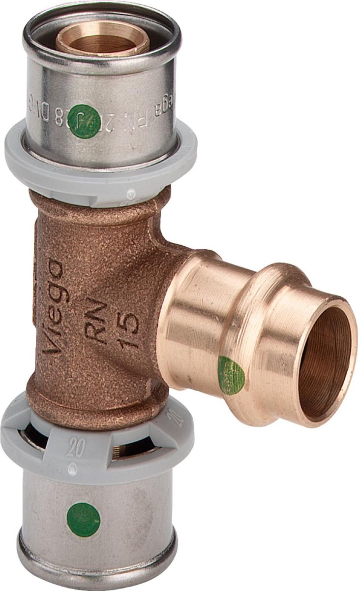 Viega Sanfix Fosta Sanfix P-T-stuk, d1 16, d2 15, d3 16 roodkoper Model 2118.3, 440206