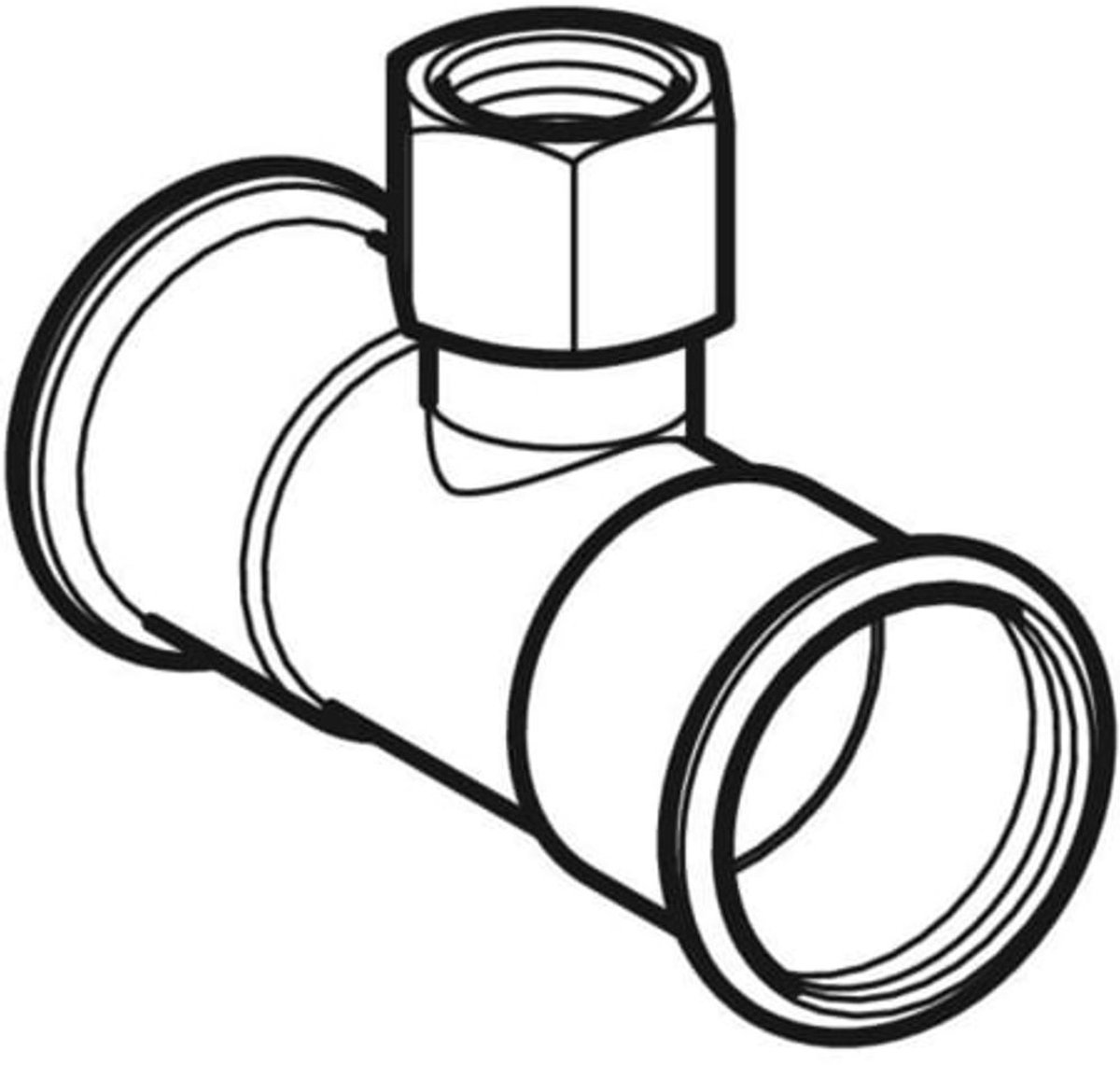 Geberit Mapress roestvrij staal T-stuk met binnendraad (gas), DN 15 / 20 / 15, 34054