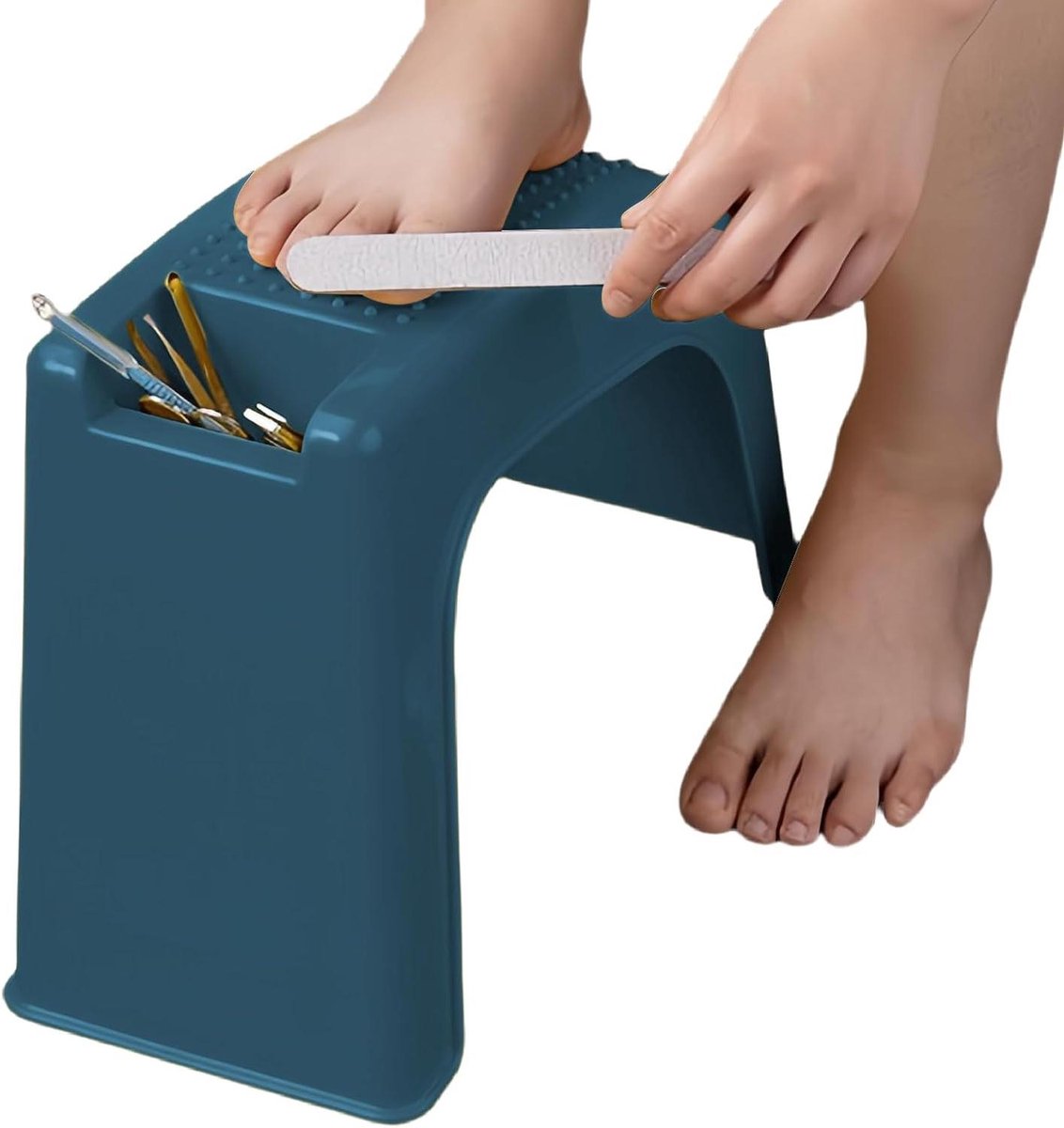 Pedicure Kruk - Voetenbankje - Voetverzorging Thuis - Antislip Basis - 17.5 x 29 x 17.5 cm - Blauw