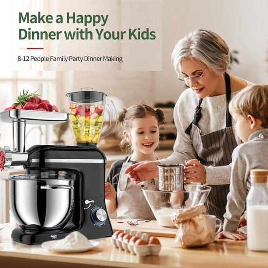 Keukenmachine met Blender - Keukenrobot Mixer - Bakken en Koken - 3-in-1 Functionaliteit - 6 Liter Kom - Wit — afbeelding 3