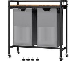 EUGAD Wasmand 2 vakken, wasverzamelaar uittrekbaar, afneembaar, Oxford-stoffen waszak, waswagen met rolplank, haken, metalen frame, slaapkamer waskeuken, 70 x 71 x 30 cm