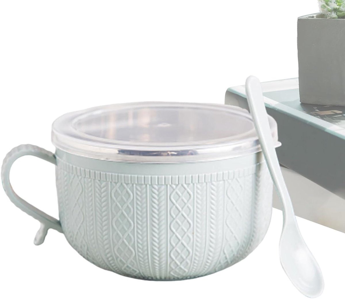 Soepkom met handvat, 25 oz magnetron soepmok met deksel en lepel, draagbare ontbijtkom, overnight haver container voor salade, , havermout, noedel, pap