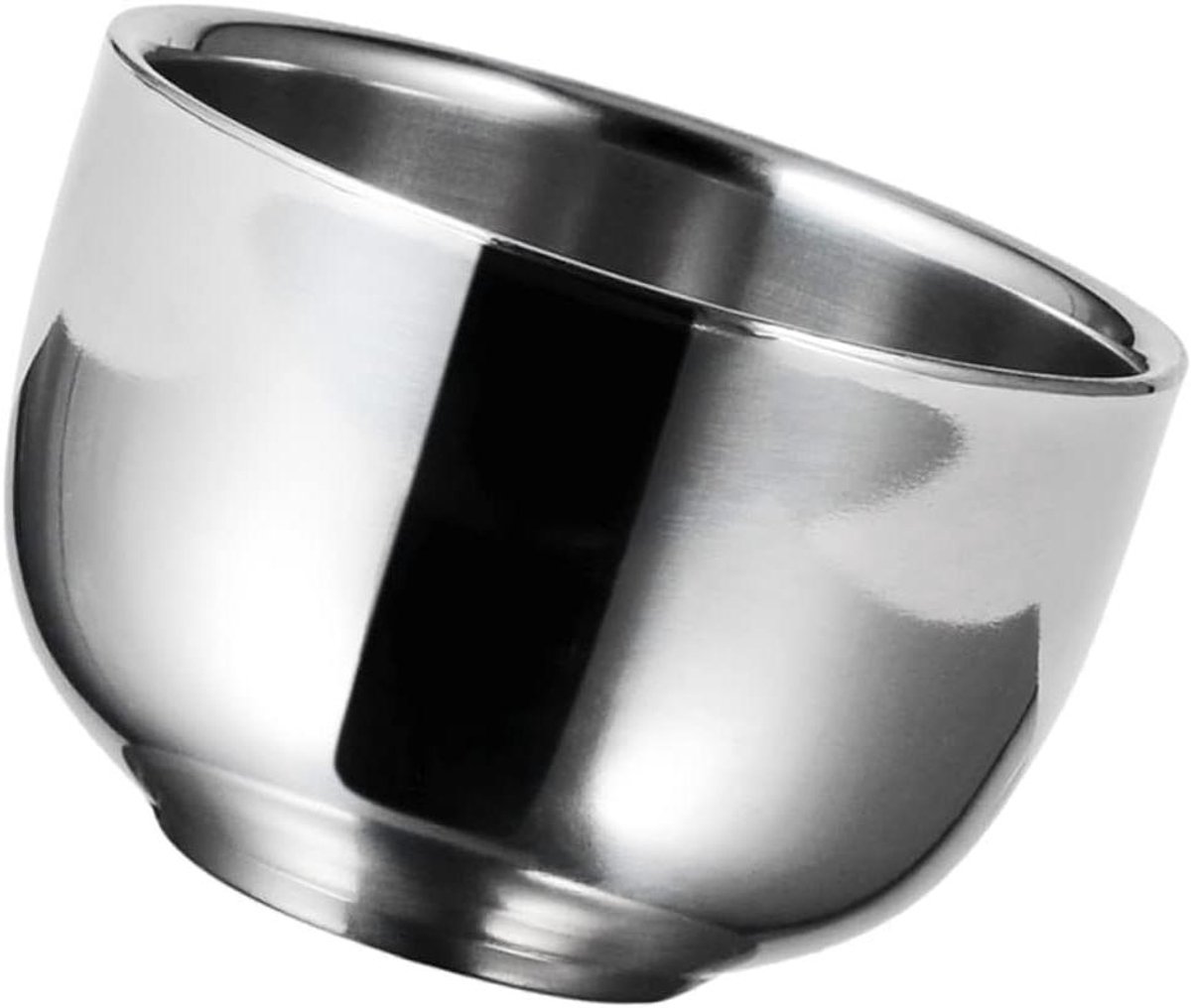 Scheerkom Roestvrij Staal - Schuimkom Baard - Comfortabel Scheren - Grote Capaciteit - 7.3x5cm - Zilver