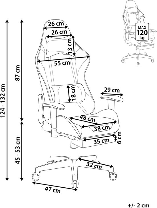 Gamestoel Ergonomisch - Gaming stoel - Comfortabel Zitten - Uittrekbare Voetsteun - 55x60x132 cm - Zwart — afbeelding 3