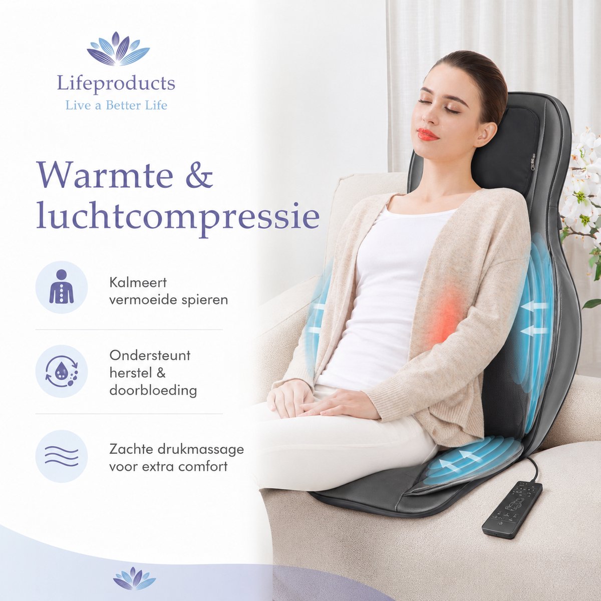 Lifeproducts Massagestoel - Rugmassage Apparaat - Shiatsu Rug Massagekussen - Massage Apparaat voor Nek en Rug - Massage Stoel met Infrarood Verwarming thumbnail 4