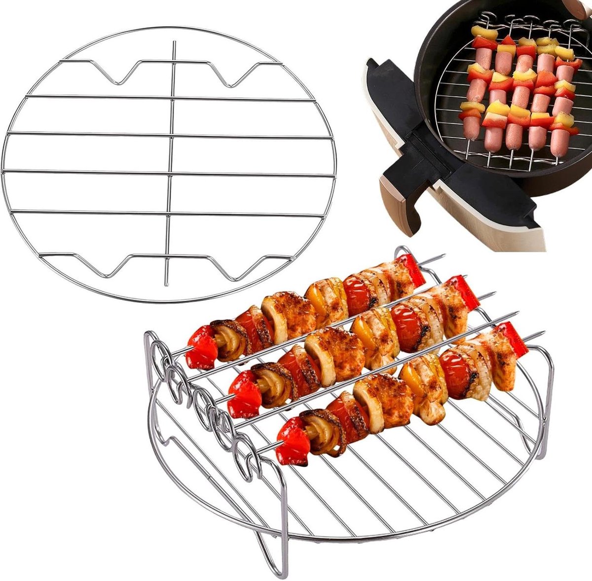 Airfryer Rooster - Stapelbaar Panrek - Gezond Koken - Roestvrij Staal - 20 Cm - Zilver