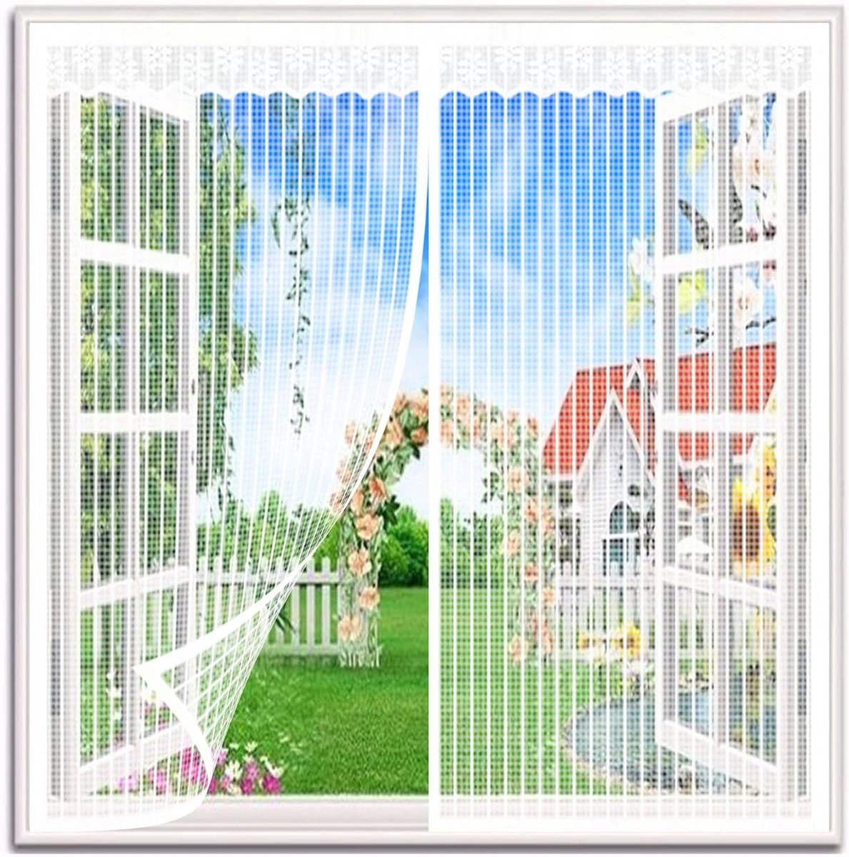 Horrengaas Dakraam - Insectenhor Gordijn - Insecten Buiten Houden - Magnetische Sluiting - 105x130cm - Wit