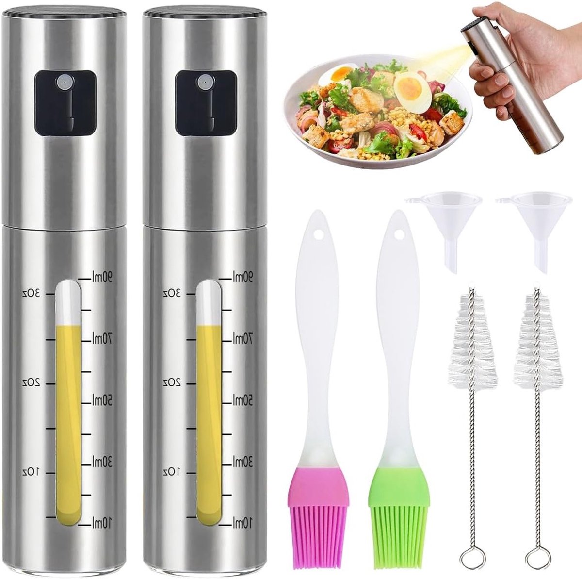 Olie Sprayer Set van 2, 100 ml Sprayflessen voor Koken, Grillen en Bakken, Ideaal voor Airfryer en Gezond Koken