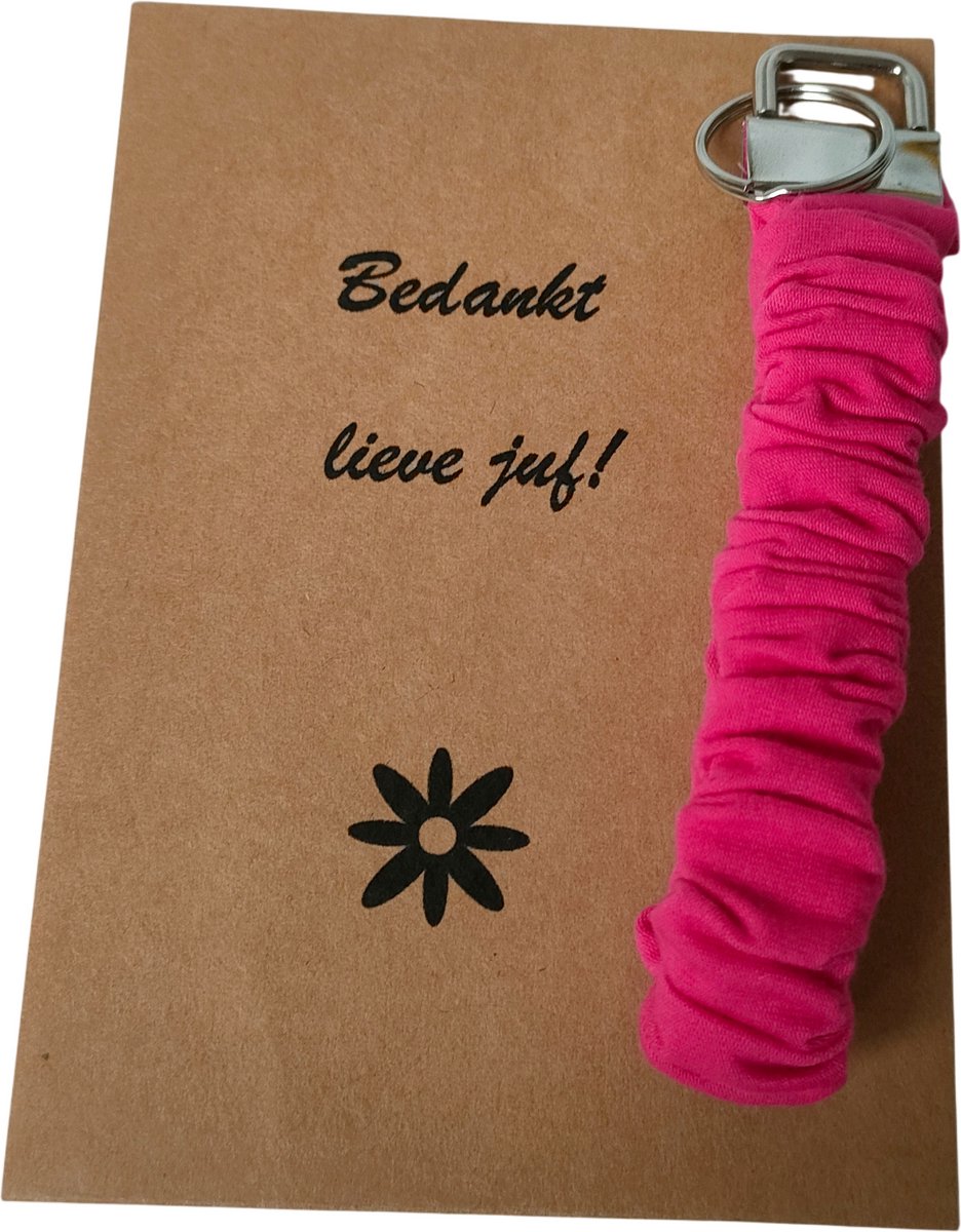scrunchie sleutelhanger - fuchsia - bedankt lieve juf - cadeautje juf - sleutelhanger - handgemaakt - juffendag
