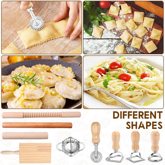 Pastamaker Gereedschap Set - 9 Delig - Zelf Pasta Maken - Handgemaakt Keuken - 9 Stuks - Houtkleurig — afbeelding 4