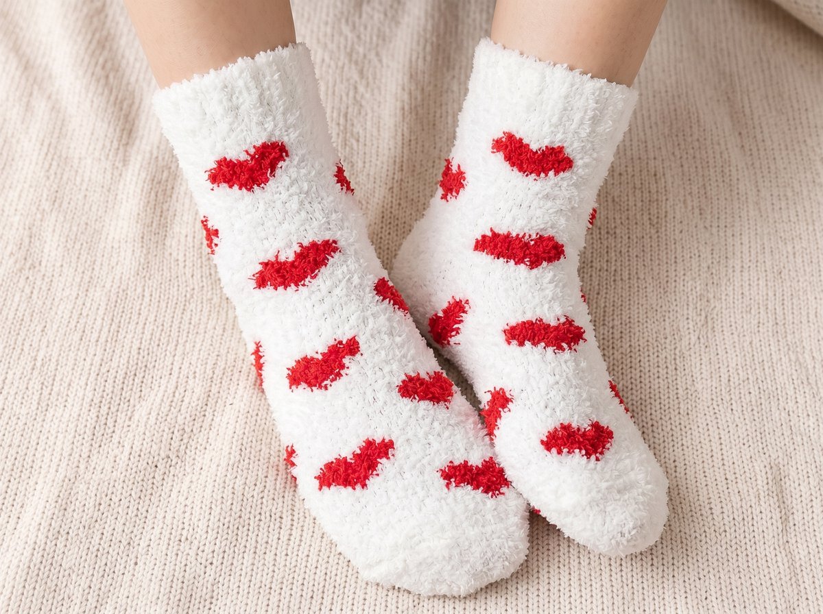 Fluffy dames sokken - huissokken - wit - rood - leuke print hart - hartjes - 36 -40 - cadeau voor haar - geschenk vrouwen - gift - zacht
