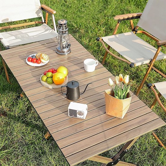 HomeGoodies - Campingtafel opvouwbaar - Lichtgewicht eierrol tuintafel met draagtas - 118 x 60 cm - Stabiel frame - Bruin van Homegoodies — afbeelding 2