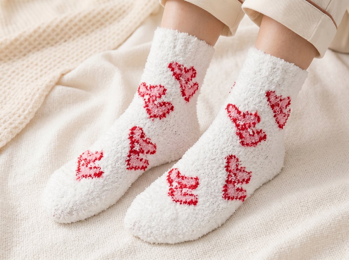 Fluffy dames sokken - huissokken - wit - rood - leuke print hart - hartjes - 36 -40 - cadeau voor haar - geschenk vrouwen - gift - zacht