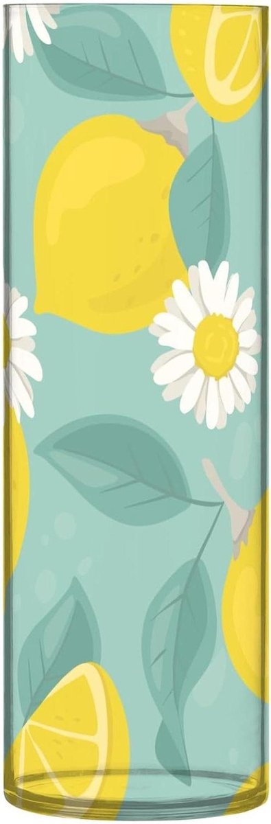 Plastic Flower Vase 11.8 Inch Aesthetic Large Vase for Living Room Office Kitchen Wedding, Lemons Chamomile Flowers and Leaves Yellow