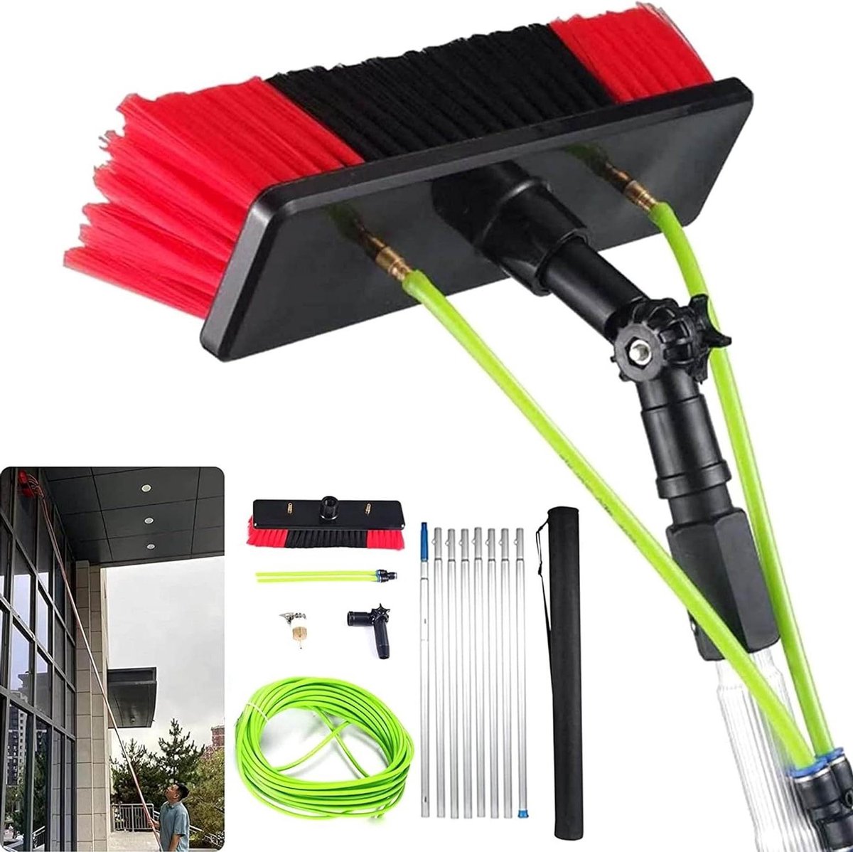 Telescopische Raamwisser - Schoonmaakstok - Hoge Ramen Wassen - Met Watertoevoer - Tot 10 Meter - Grijs