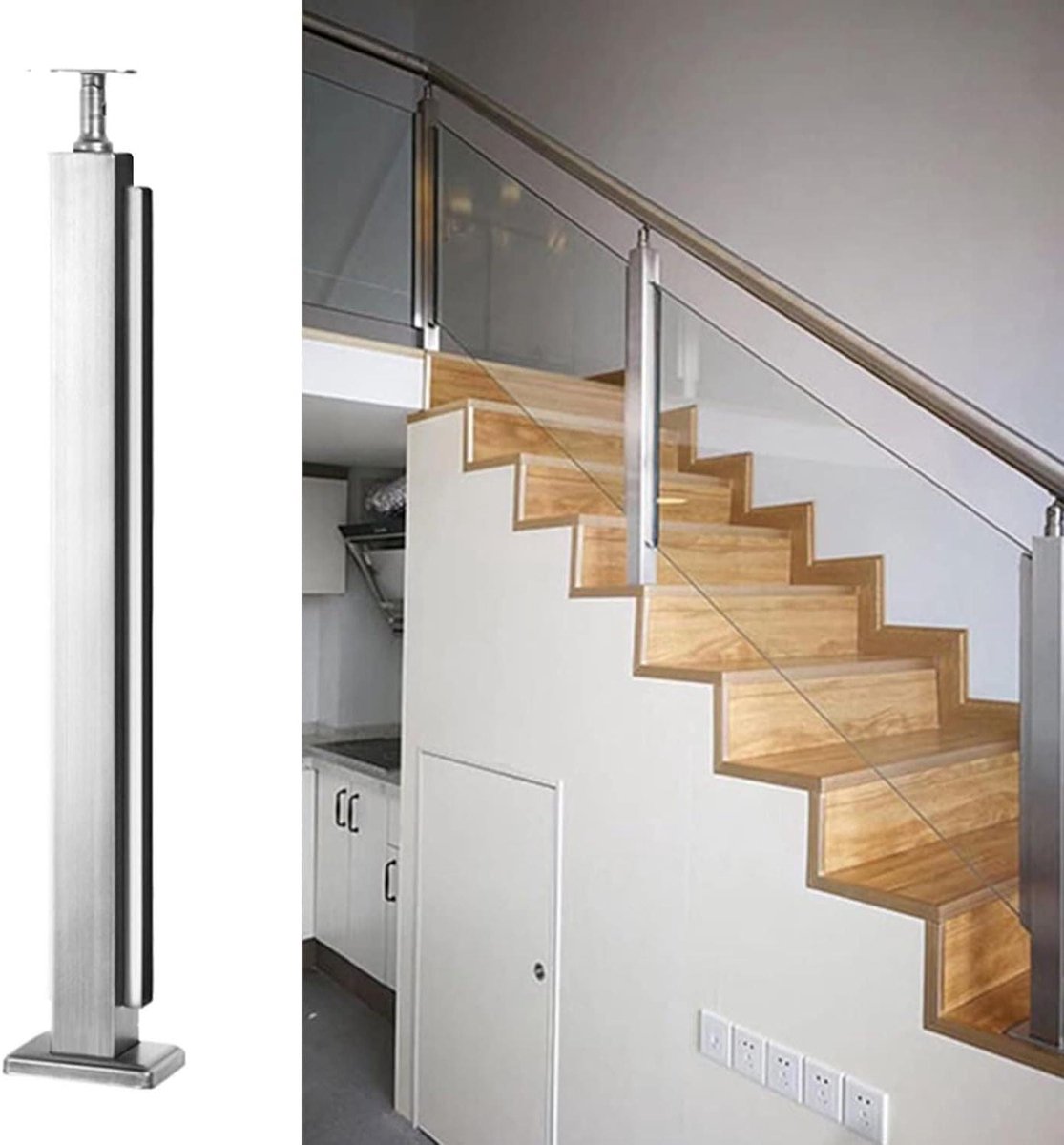 Balustrade paal - Glazen hek - Terras afzetten - Roestvrij staal - 85 cm - Zilverkleurig